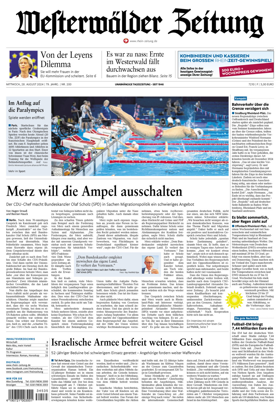 Westerwälder Zeitung vom Mittwoch, 28.08.2024