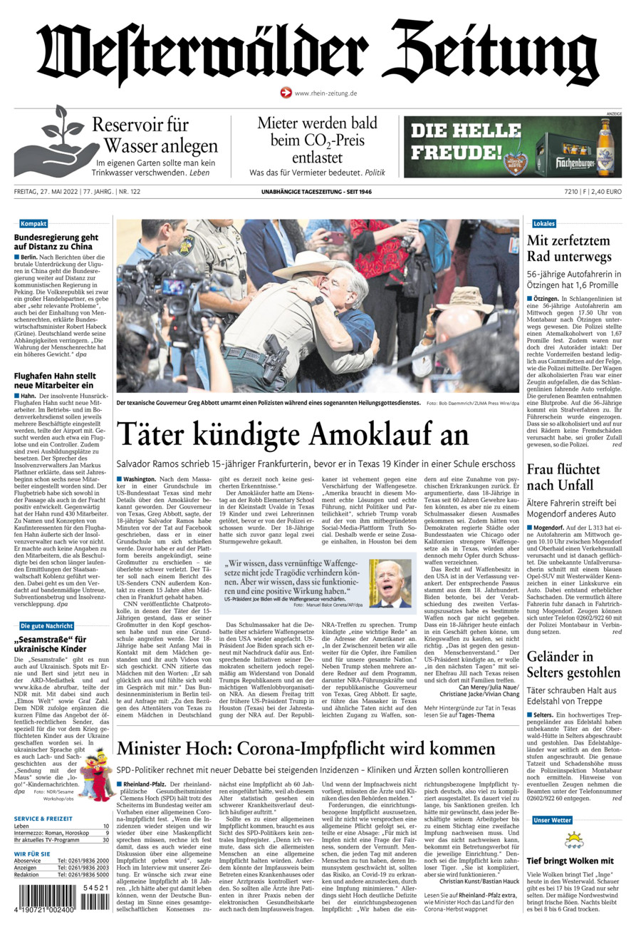 Westerwälder Zeitung vom Freitag, 27.05.2022