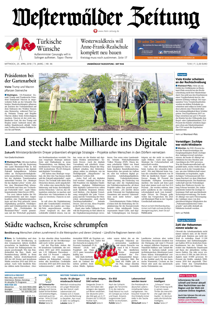 Westerwälder Zeitung vom Mittwoch, 25.04.2018