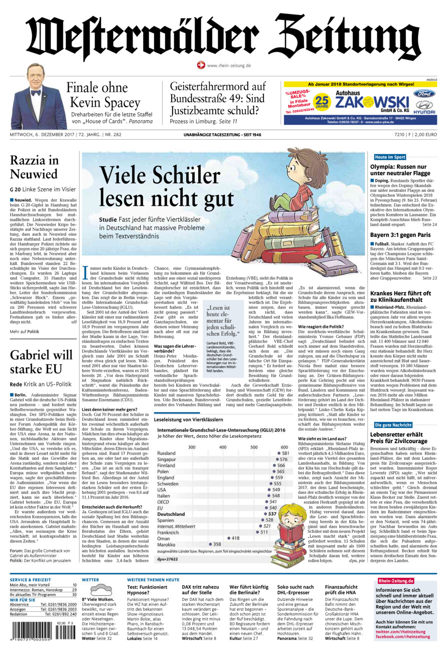 Westerwälder Zeitung vom Mittwoch, 06.12.2017