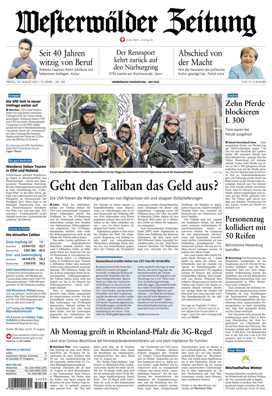 Westerwälder Zeitung vom Freitag, 20.08.2021