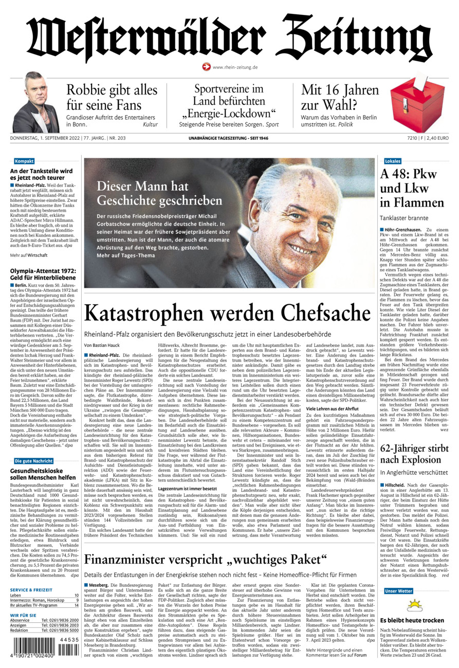 Westerwälder Zeitung vom Donnerstag, 01.09.2022
