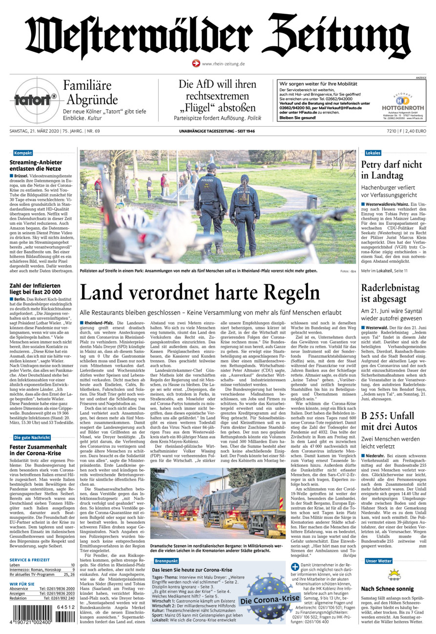 Westerwälder Zeitung vom Samstag, 21.03.2020