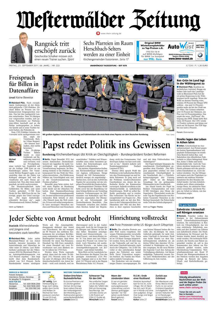 Westerwälder Zeitung vom Freitag, 23.09.2011