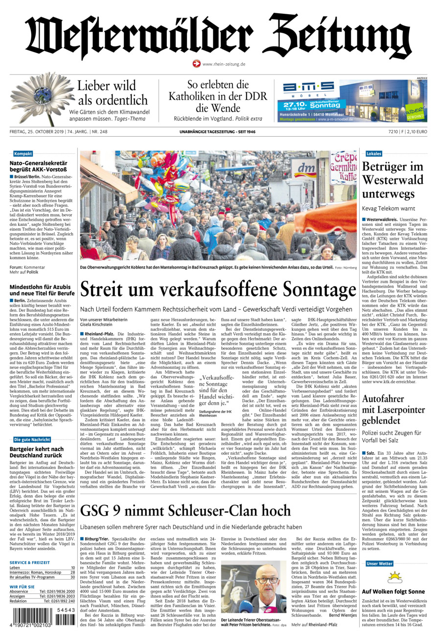 Westerwälder Zeitung vom Freitag, 25.10.2019