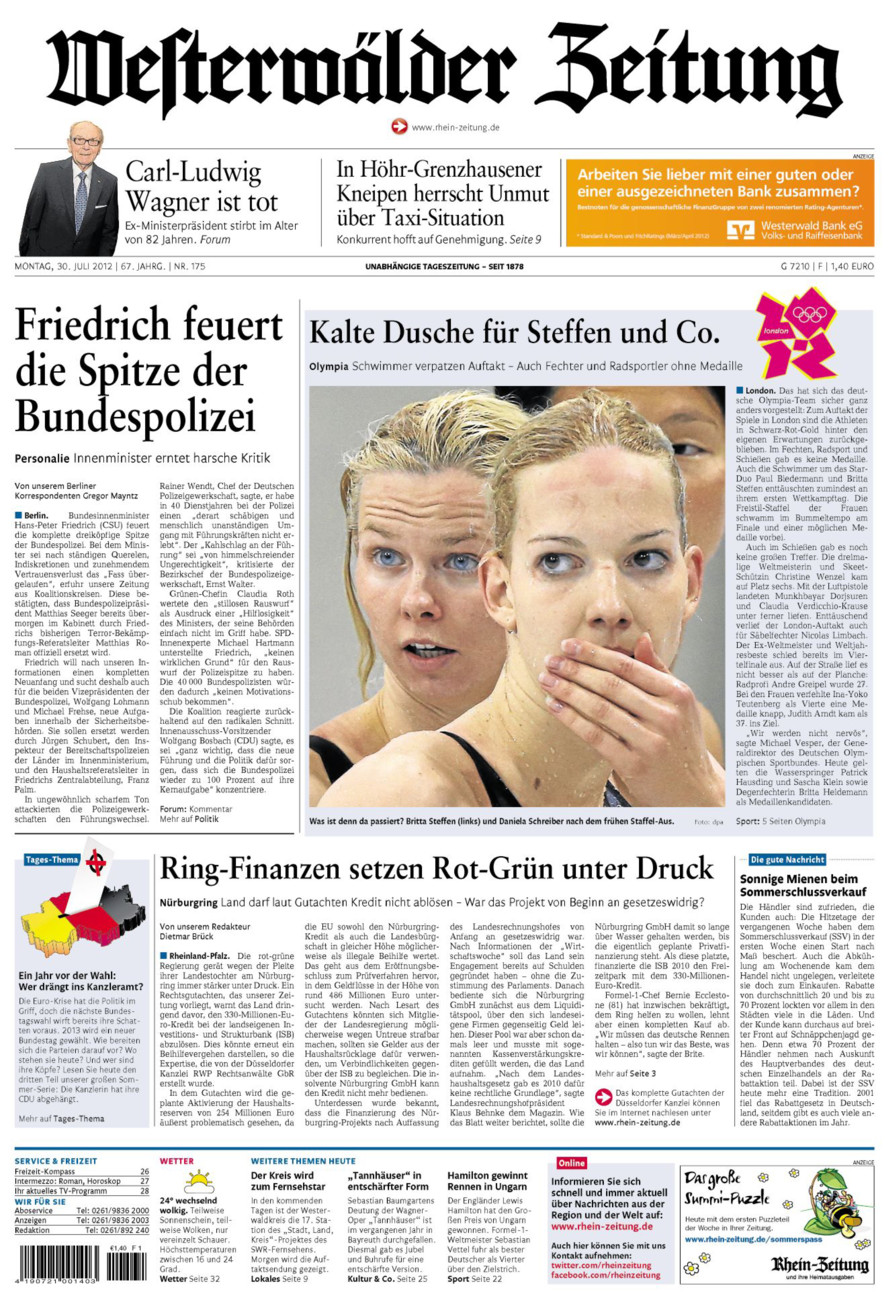 Westerwälder Zeitung vom Montag, 30.07.2012