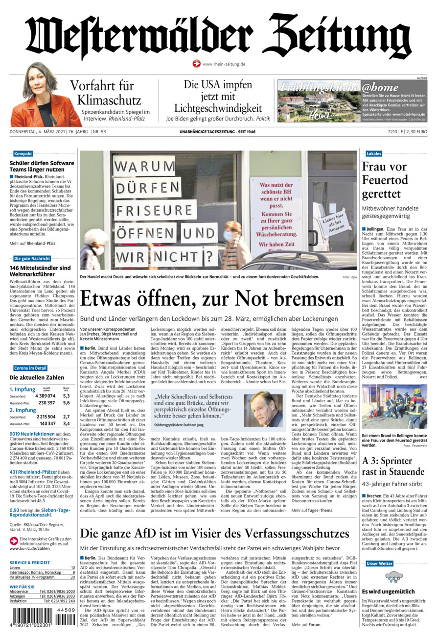 Westerwälder Zeitung vom Donnerstag, 04.03.2021