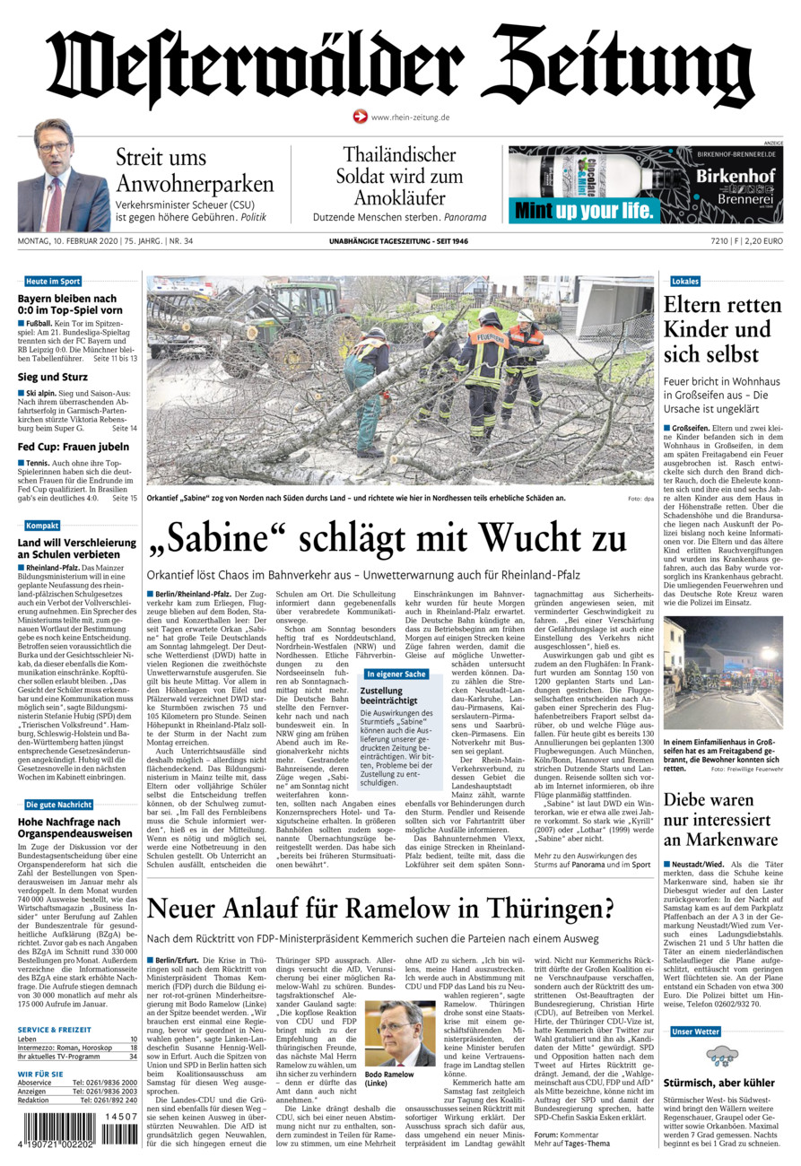 Westerwälder Zeitung vom Montag, 10.02.2020