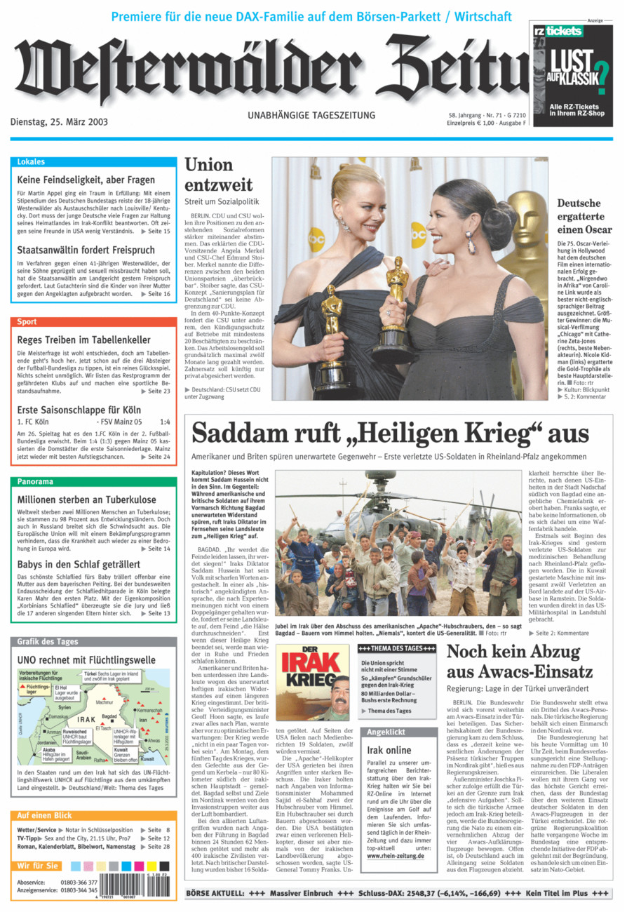 Westerwälder Zeitung vom Dienstag, 25.03.2003
