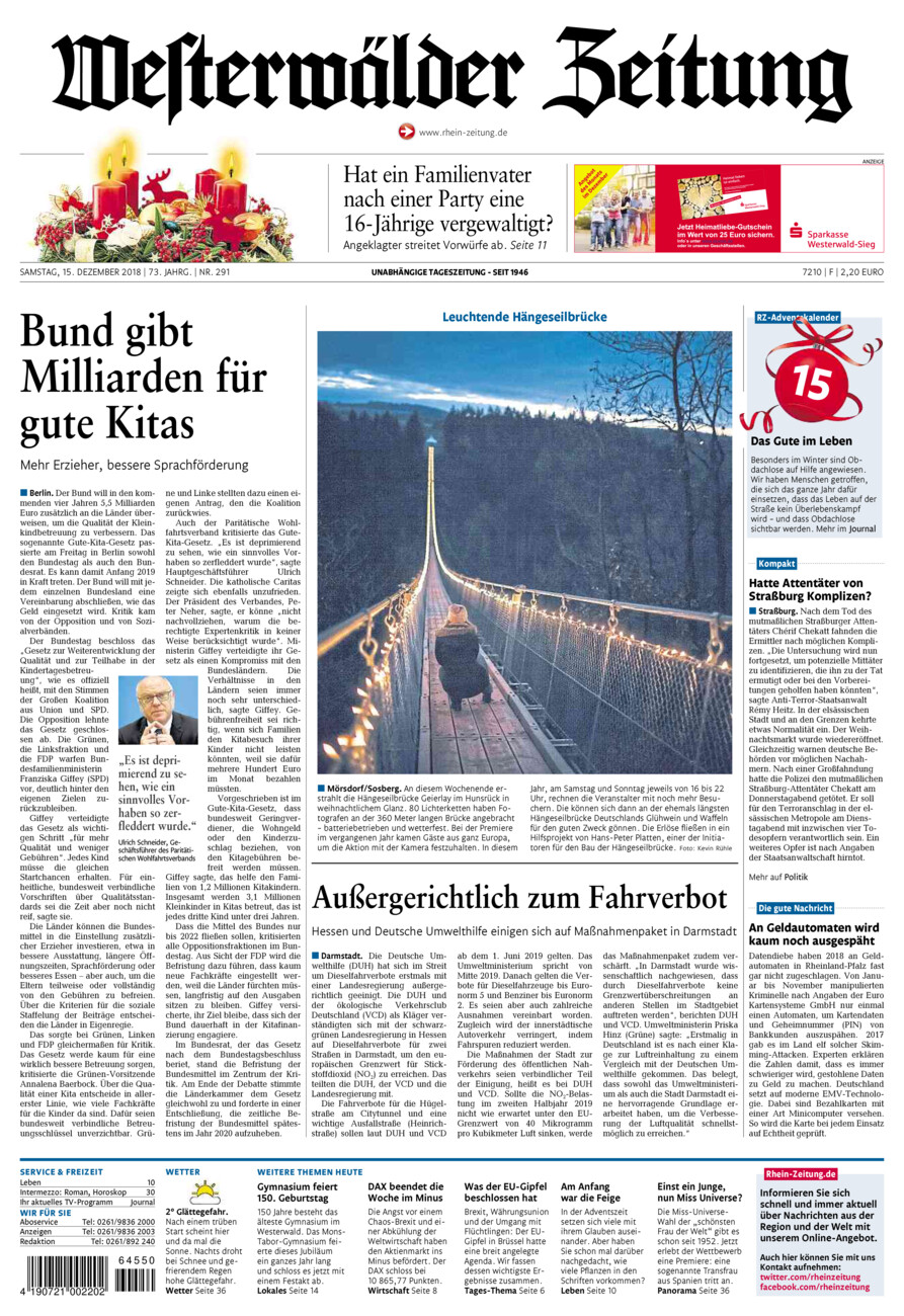 Westerwälder Zeitung vom Samstag, 15.12.2018