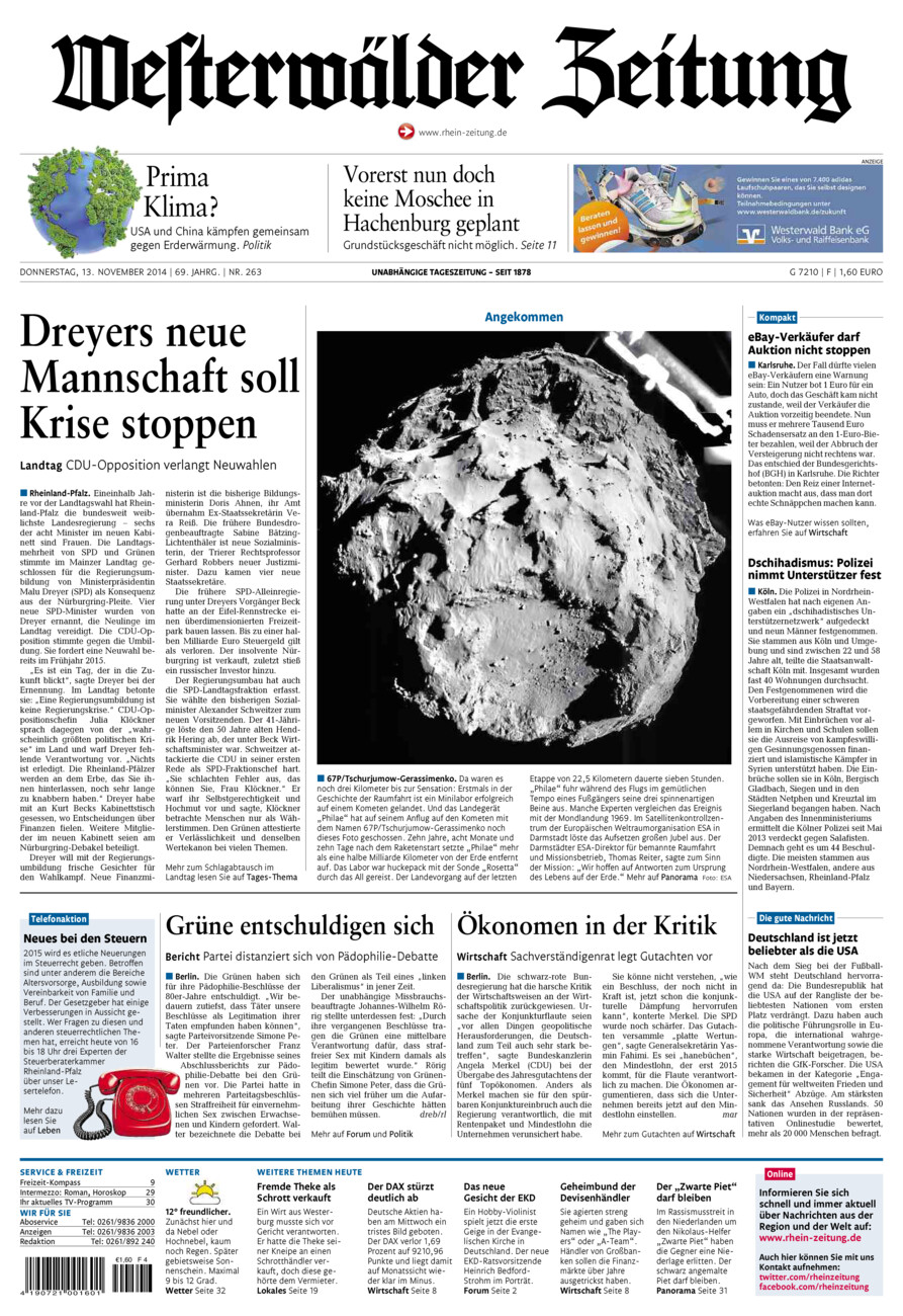 Westerwälder Zeitung vom Donnerstag, 13.11.2014
