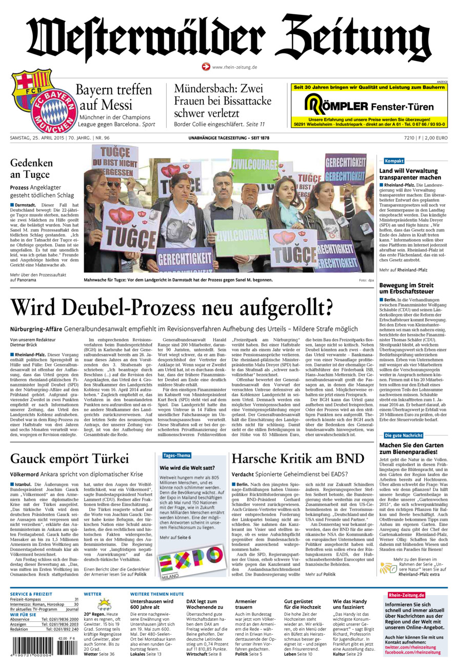 Westerwälder Zeitung vom Samstag, 25.04.2015
