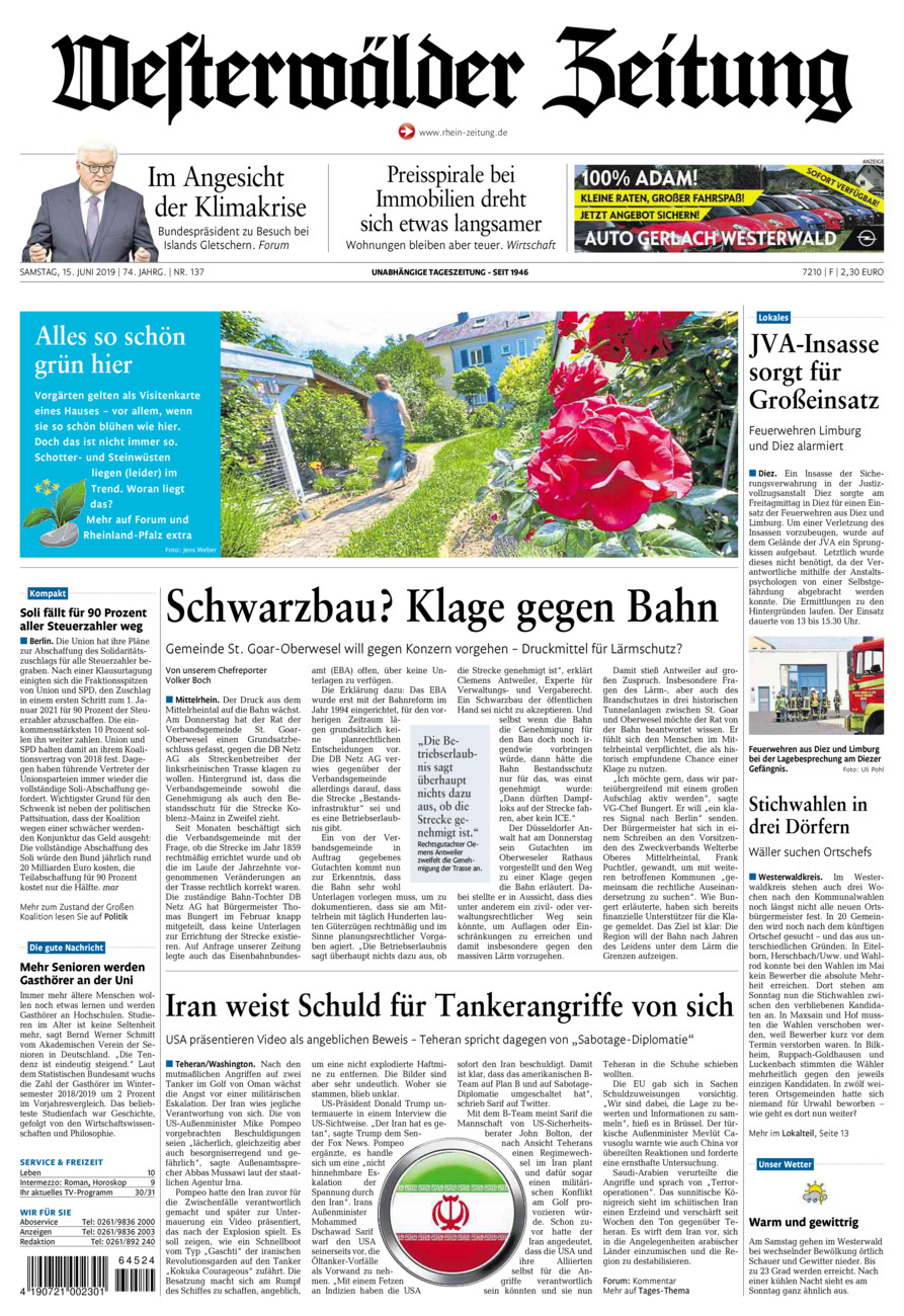 Westerwälder Zeitung vom Samstag, 15.06.2019