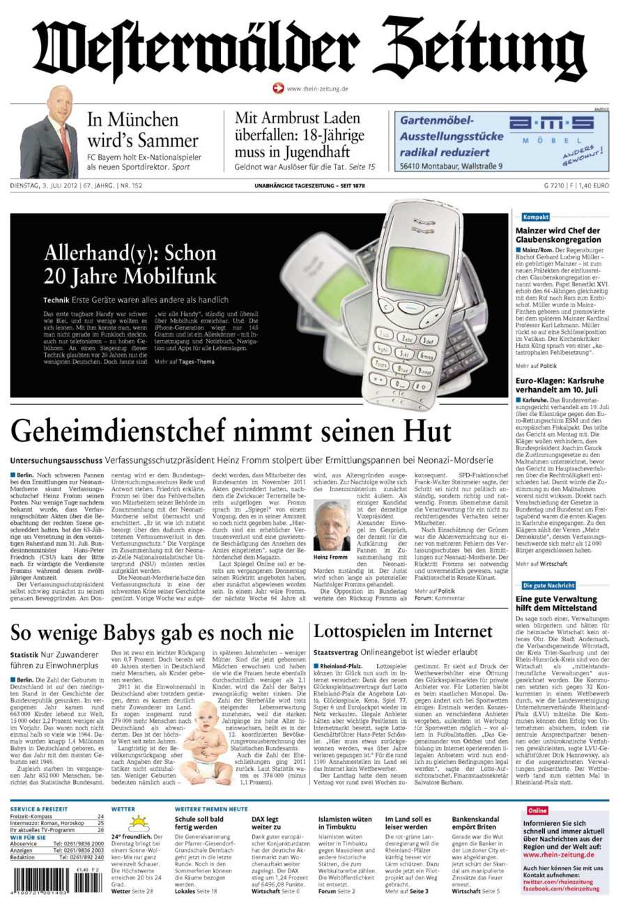 Westerwälder Zeitung vom Dienstag, 03.07.2012