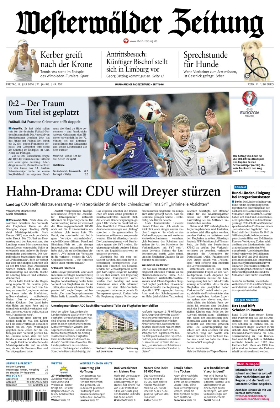 Westerwälder Zeitung vom Freitag, 08.07.2016