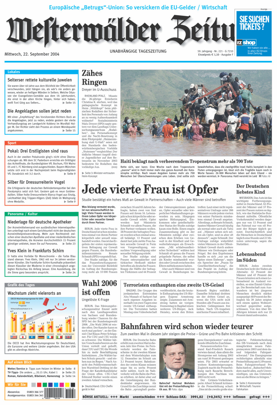 Westerwälder Zeitung vom Mittwoch, 22.09.2004