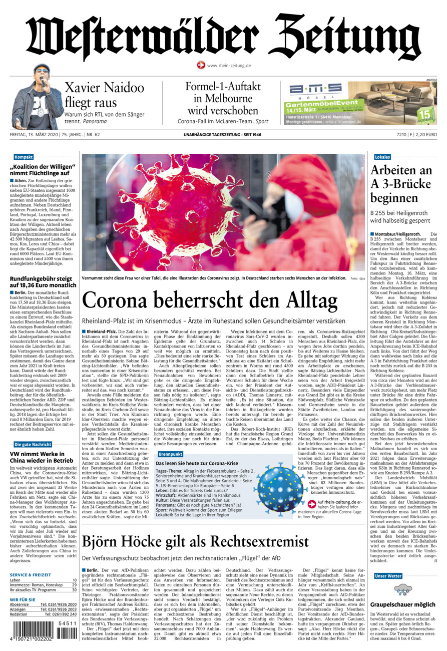 Westerwälder Zeitung vom Freitag, 13.03.2020
