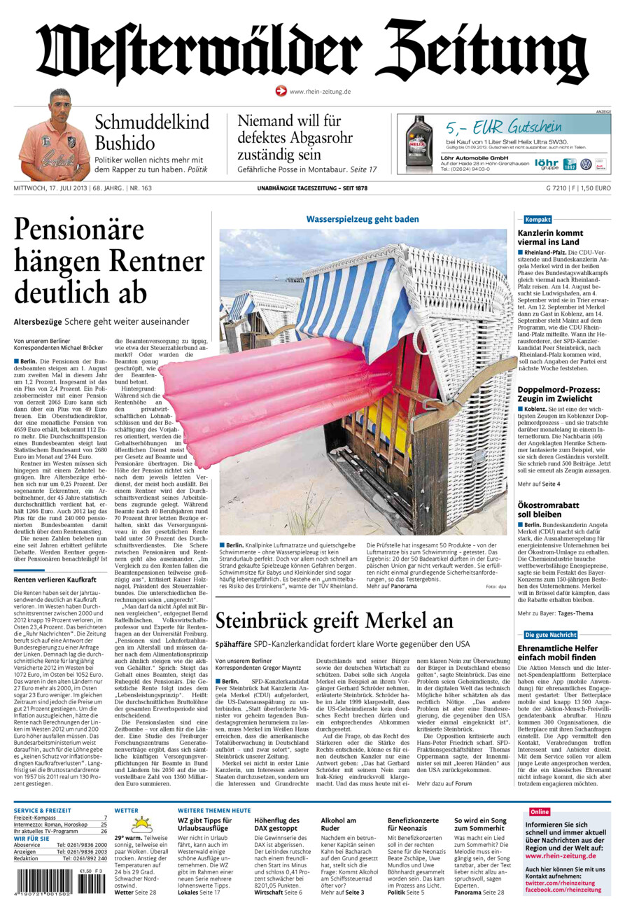 Westerwälder Zeitung vom Mittwoch, 17.07.2013