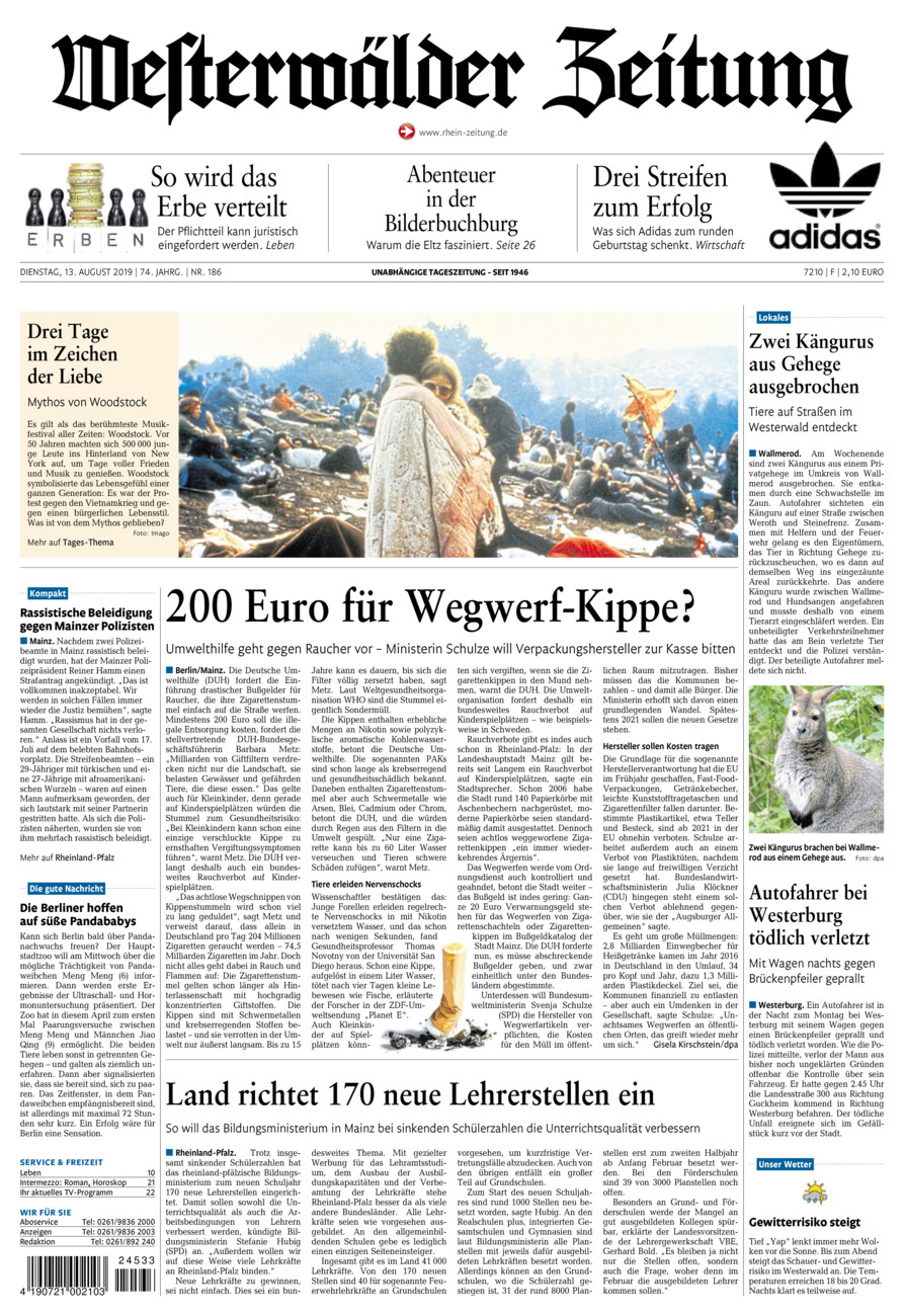 Westerwälder Zeitung vom Dienstag, 13.08.2019