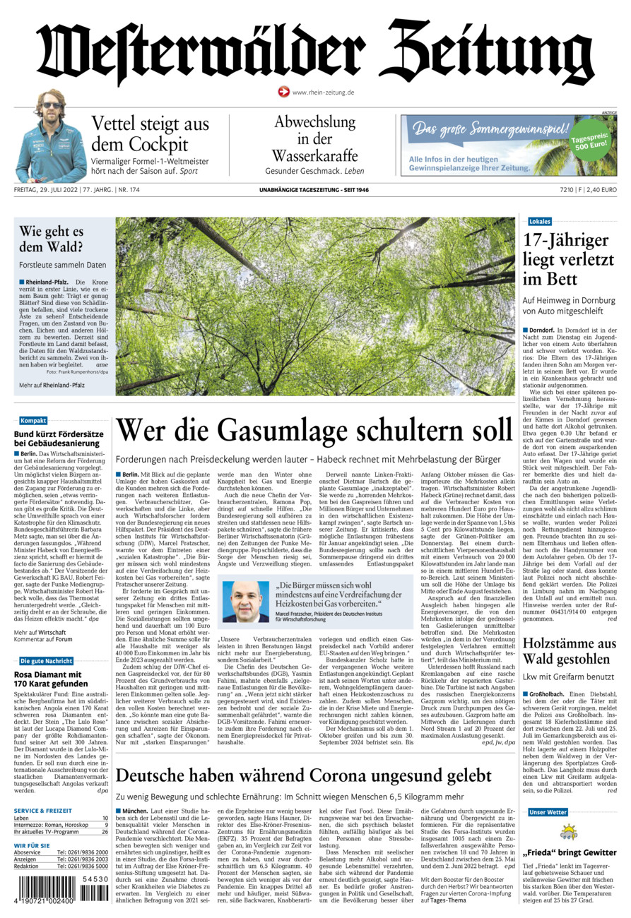 Westerwälder Zeitung vom Freitag, 29.07.2022