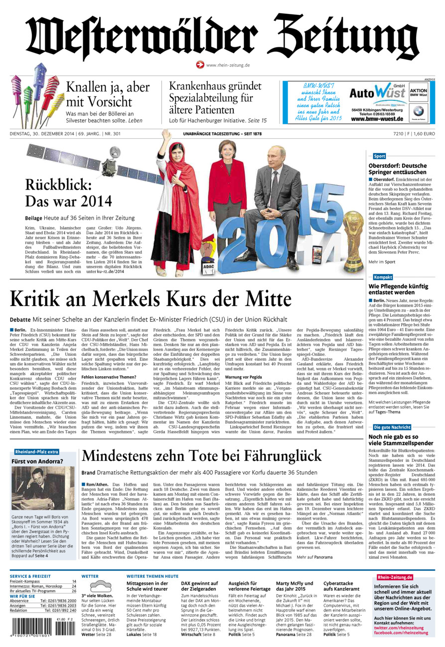 Westerwälder Zeitung vom Dienstag, 30.12.2014