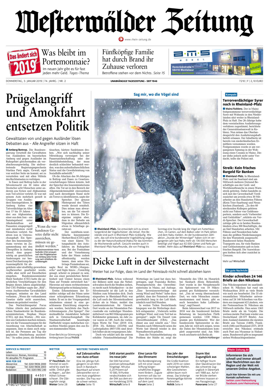 Westerwälder Zeitung vom Donnerstag, 03.01.2019