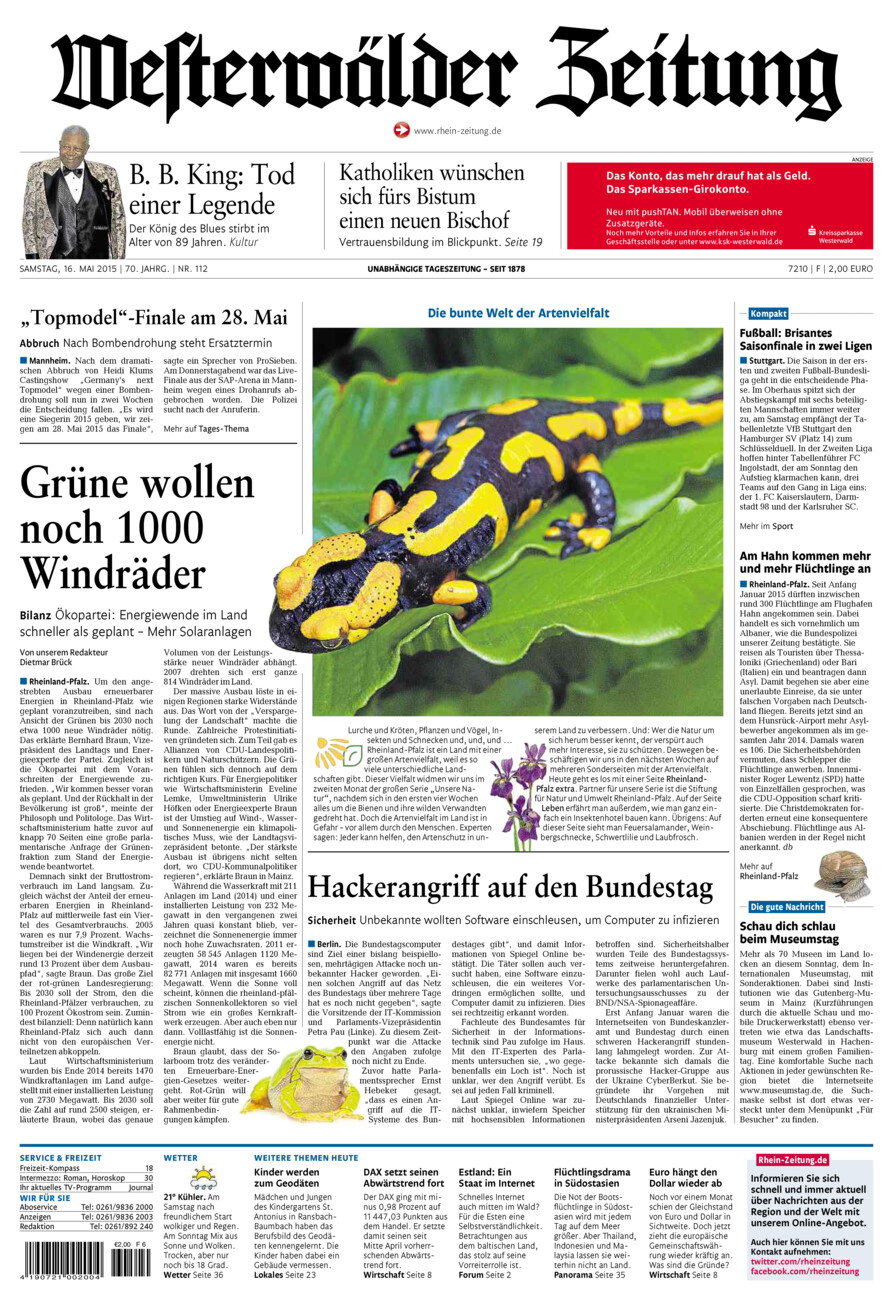 Westerwälder Zeitung vom Samstag, 16.05.2015