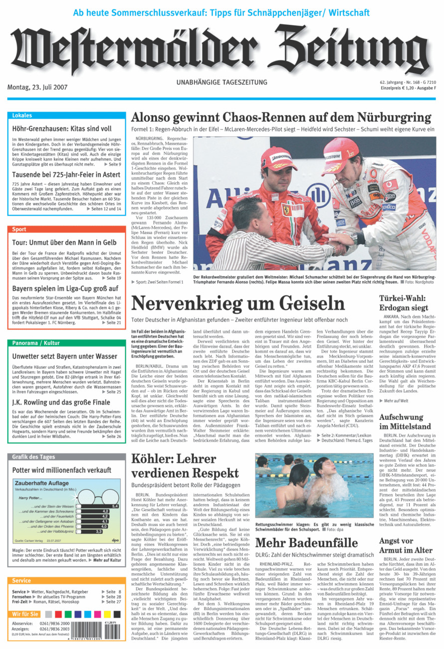 Westerwälder Zeitung vom Montag, 23.07.2007