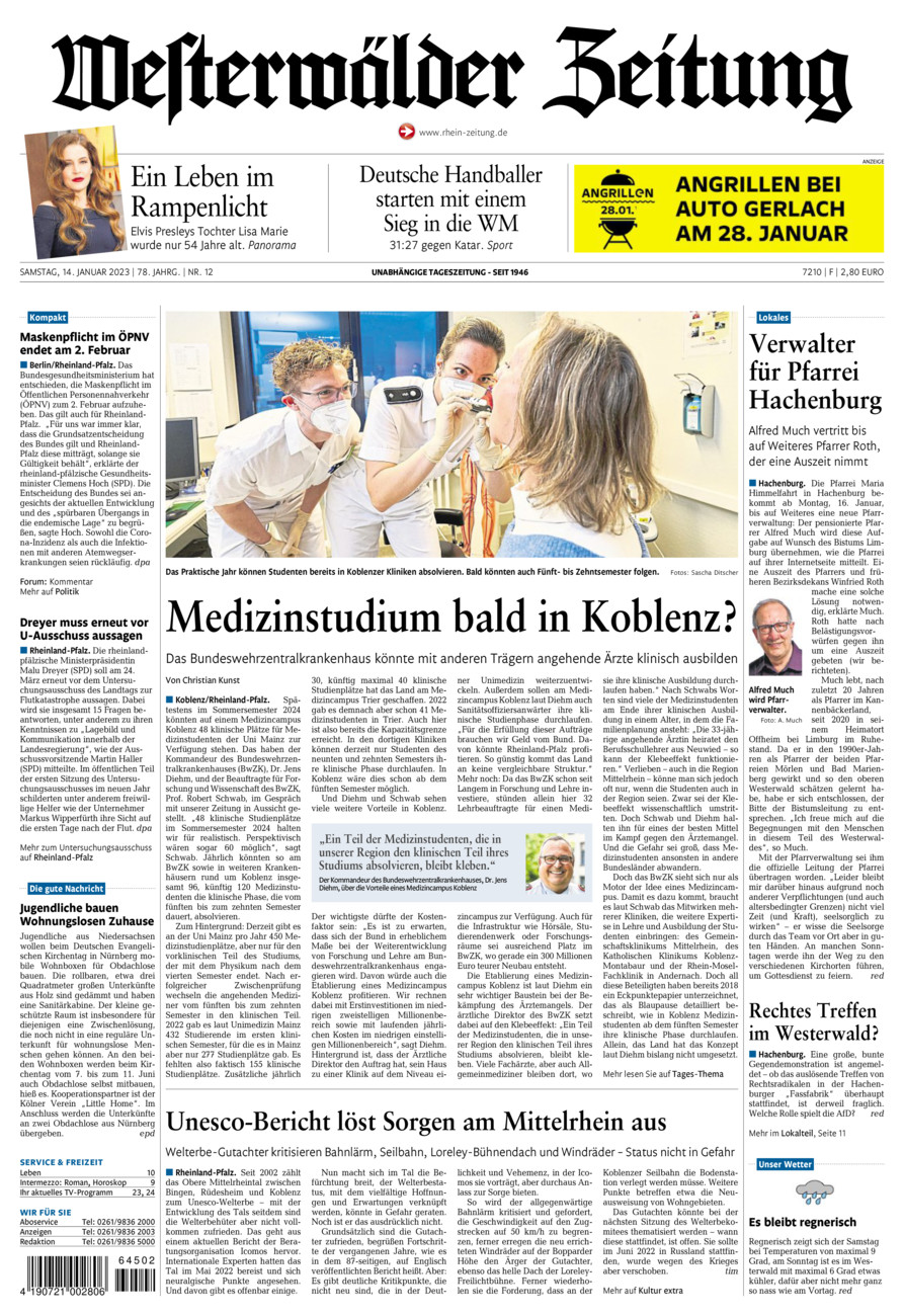 Westerwälder Zeitung vom Samstag, 14.01.2023