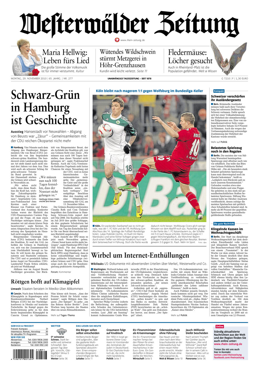 Westerwälder Zeitung vom Montag, 29.11.2010
