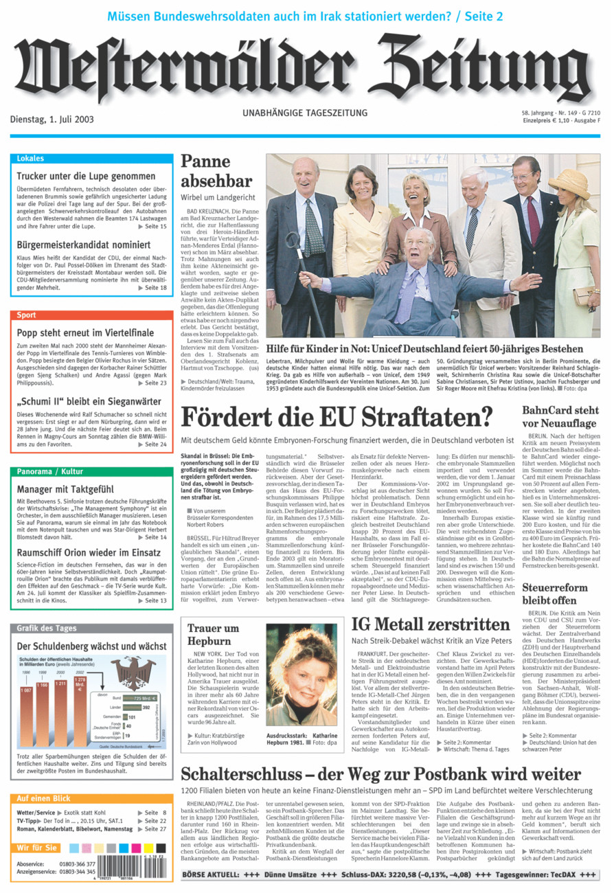 Westerwälder Zeitung vom Dienstag, 01.07.2003
