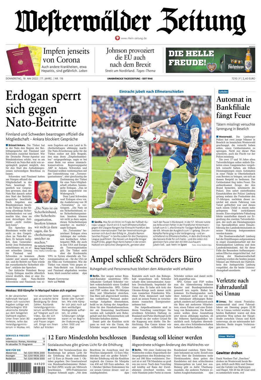 Westerwälder Zeitung vom Donnerstag, 19.05.2022