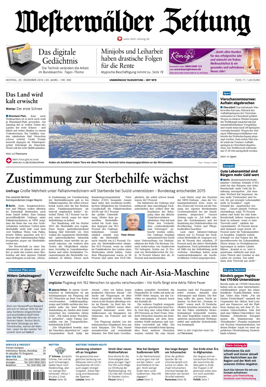 Westerwälder Zeitung vom Montag, 29.12.2014