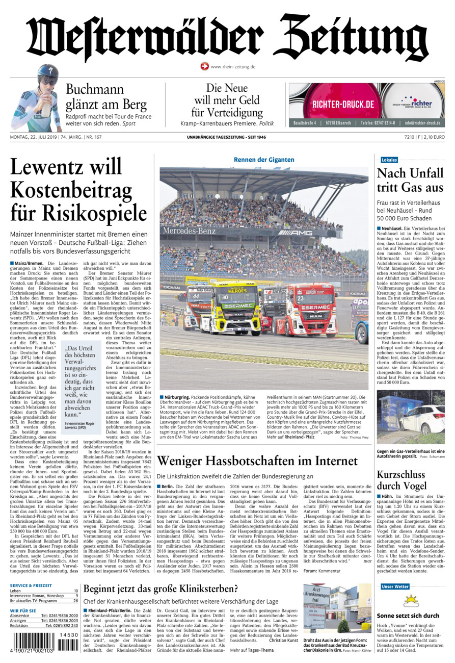 Westerwälder Zeitung vom Montag, 22.07.2019