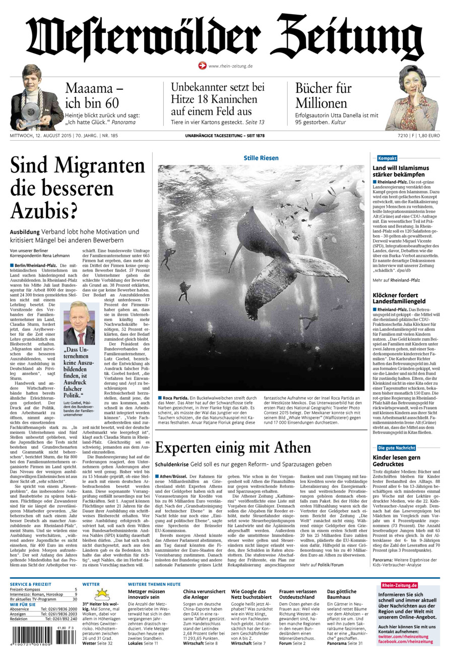 Westerwälder Zeitung vom Mittwoch, 12.08.2015