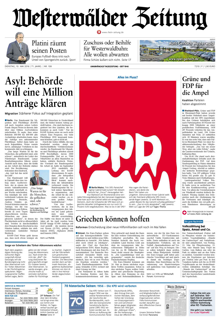 Westerwälder Zeitung vom Dienstag, 10.05.2016