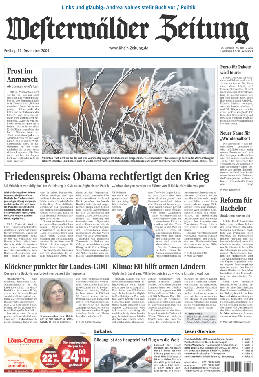Westerwälder Zeitung vom Freitag, 11.12.2009