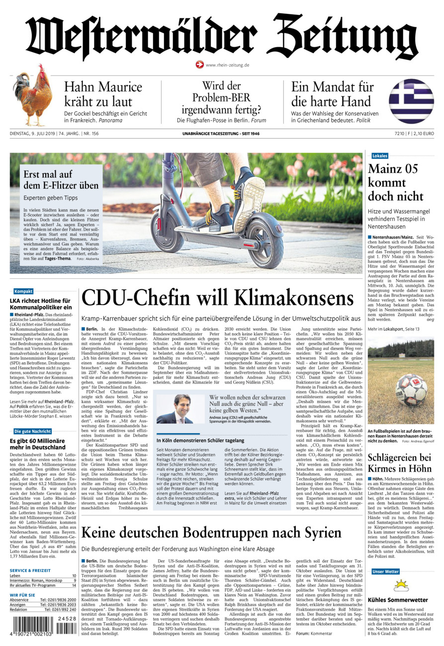 Westerwälder Zeitung vom Dienstag, 09.07.2019