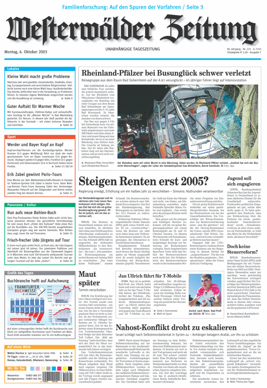 Westerwälder Zeitung vom Montag, 06.10.2003