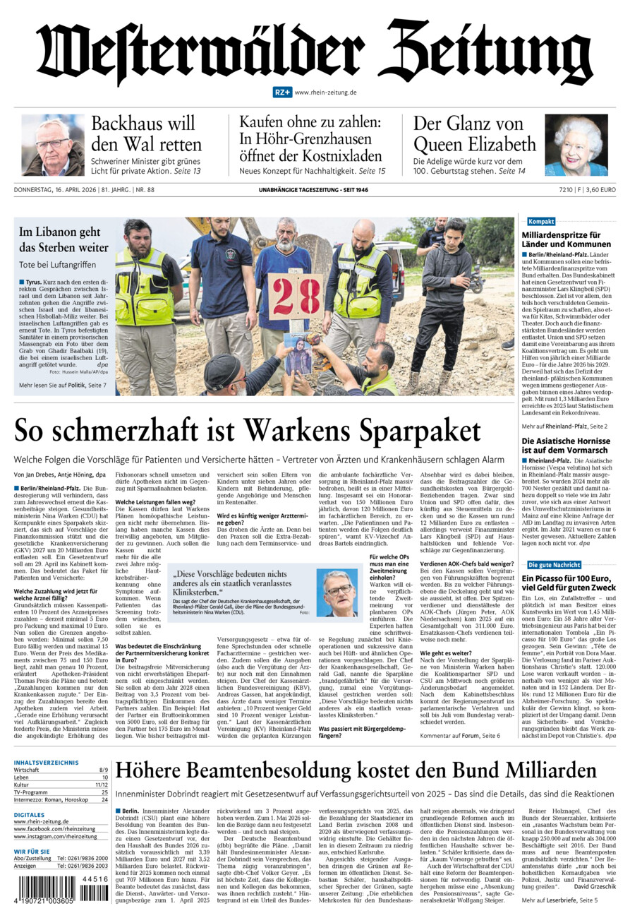 Westerwälder Zeitung vom Donnerstag, 16.04.2026