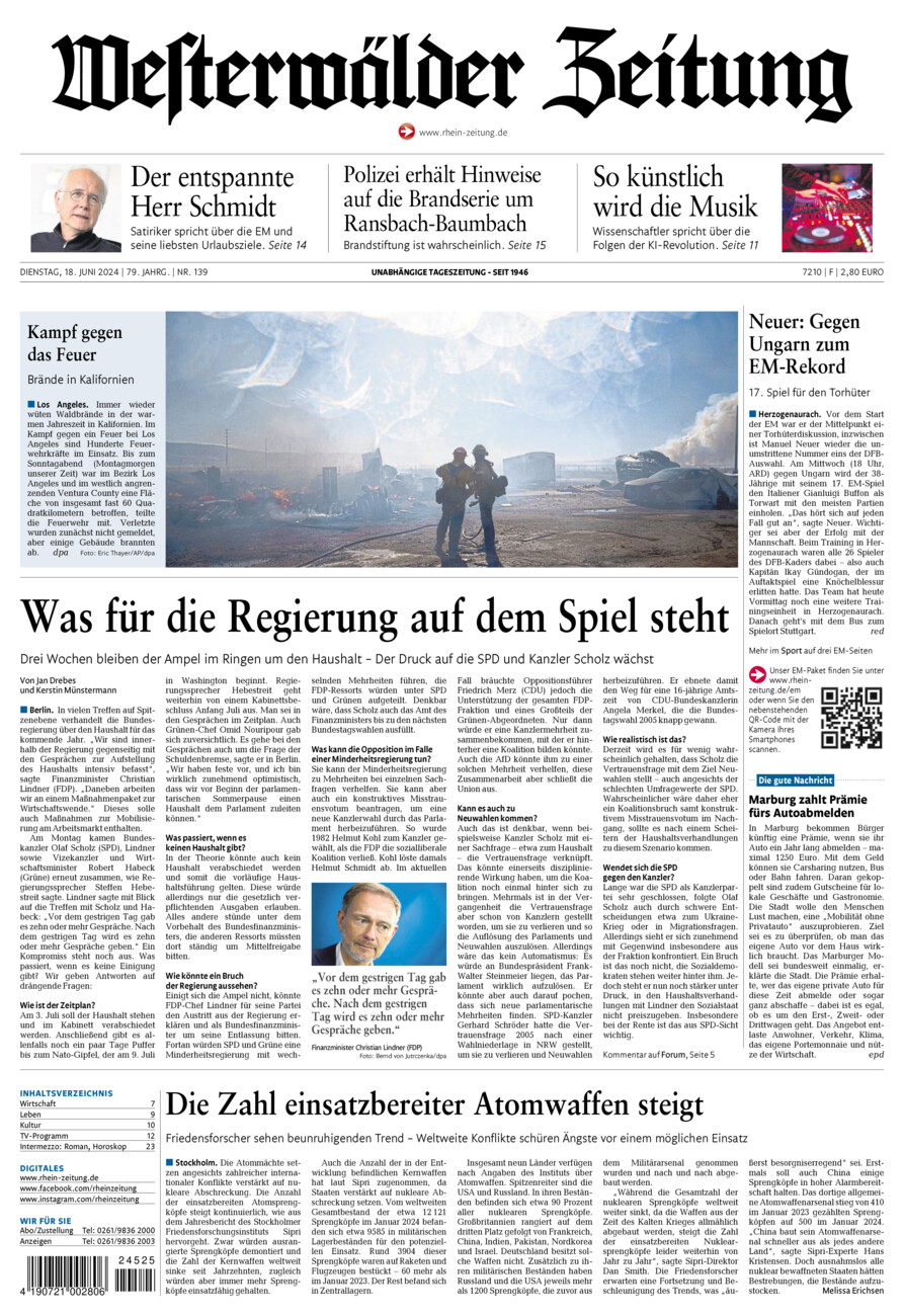 Westerwälder Zeitung vom Dienstag, 18.06.2024