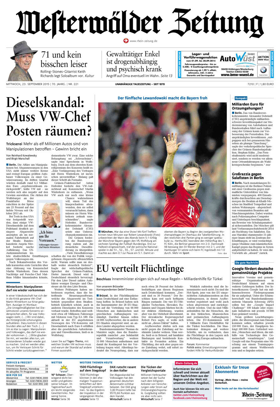 Westerwälder Zeitung vom Mittwoch, 23.09.2015
