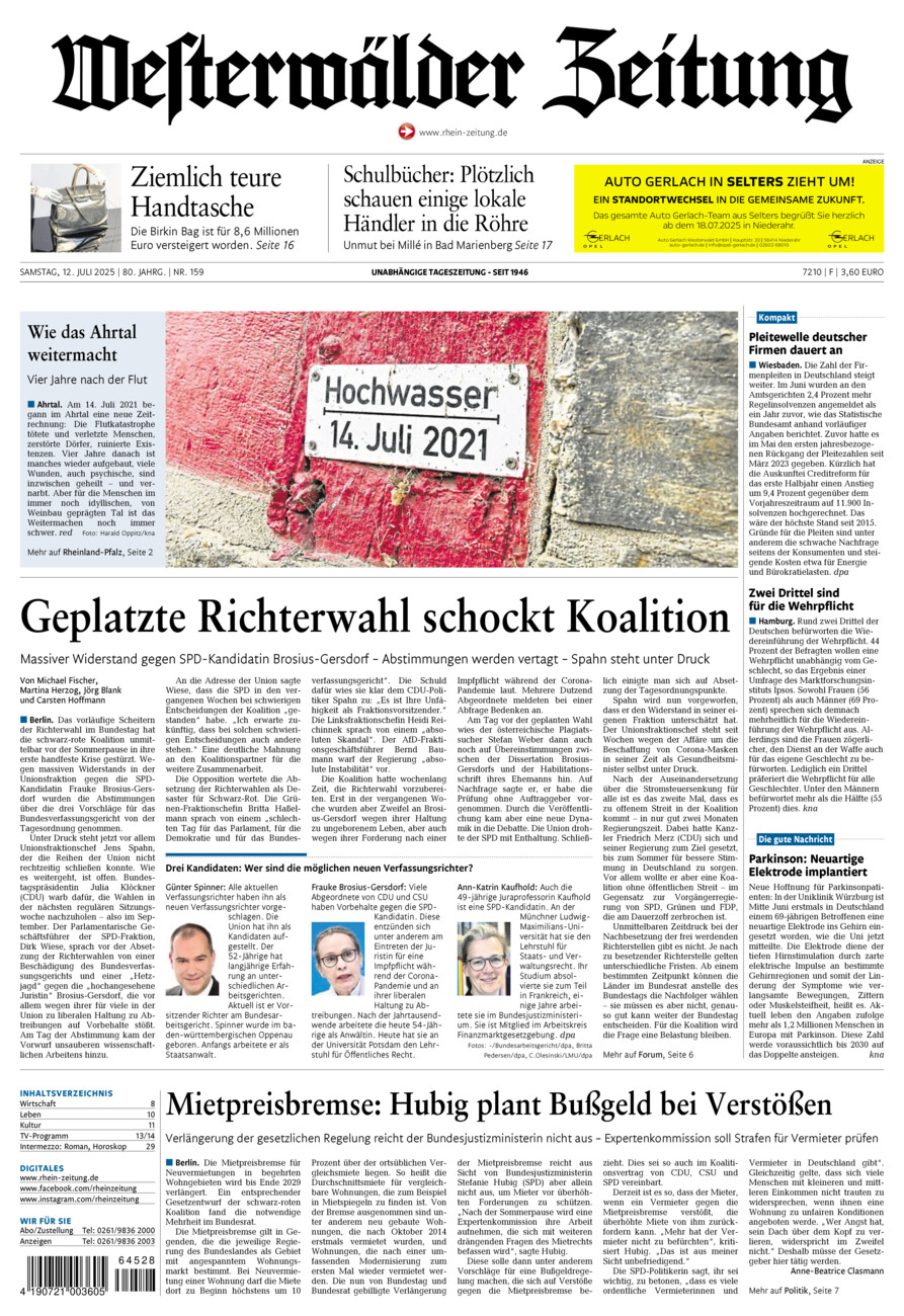 Westerwälder Zeitung vom Samstag, 12.07.2025