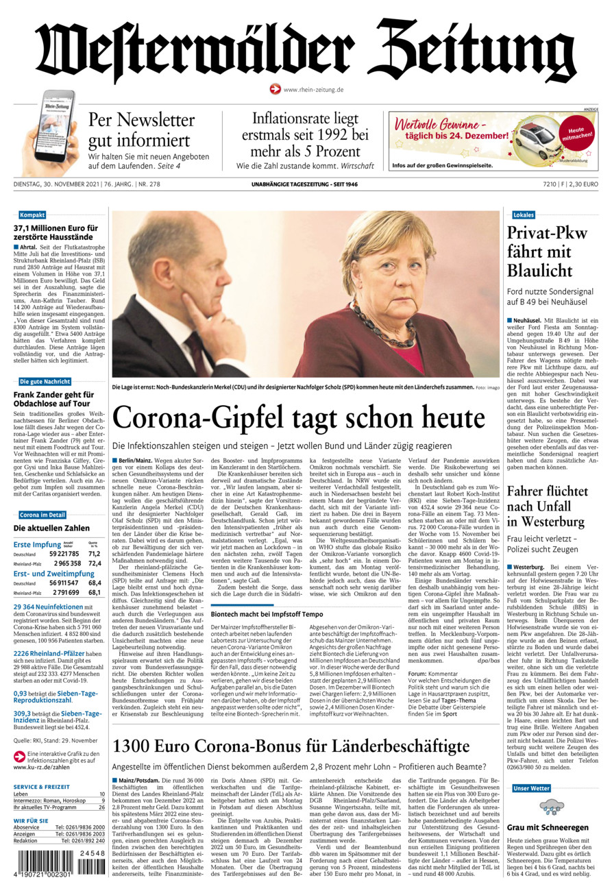 Westerwälder Zeitung vom Dienstag, 30.11.2021