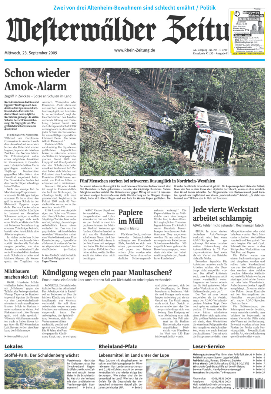 Westerwälder Zeitung vom Mittwoch, 23.09.2009