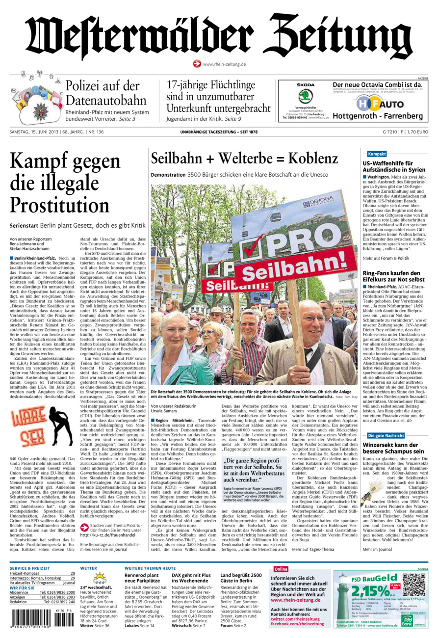 Westerwälder Zeitung vom Samstag, 15.06.2013