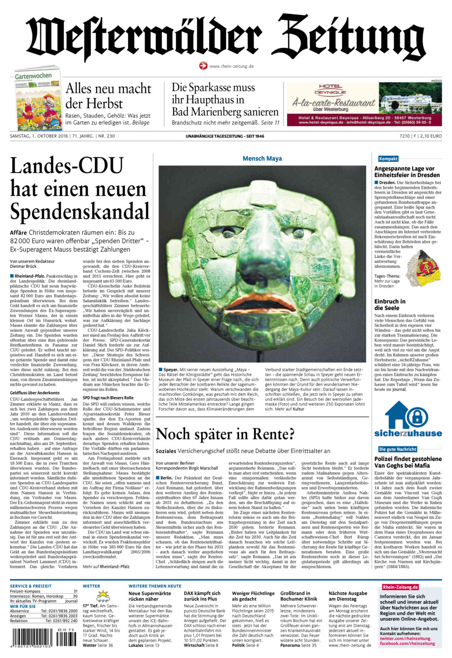 Westerwälder Zeitung vom Samstag, 01.10.2016