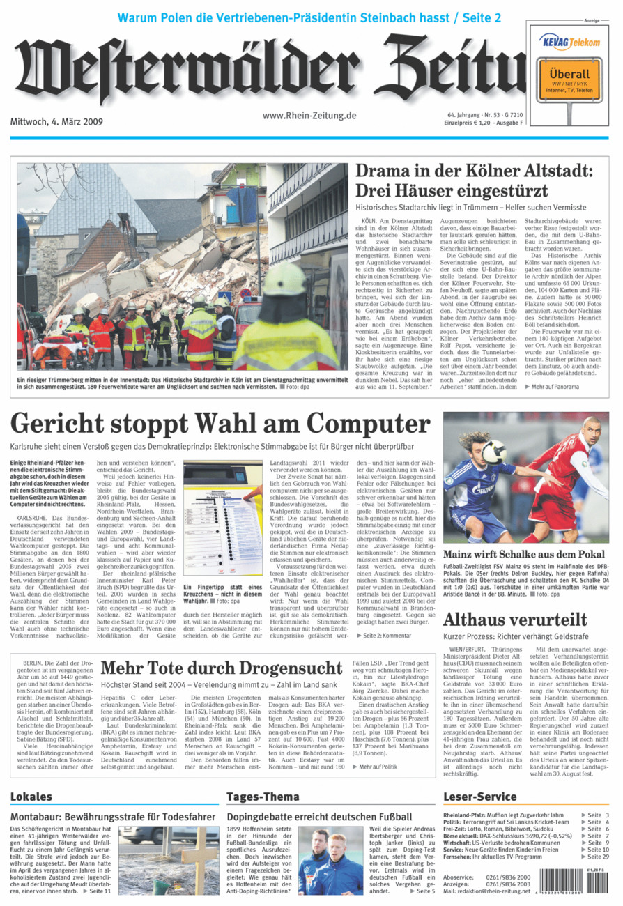 Westerwälder Zeitung vom Mittwoch, 04.03.2009