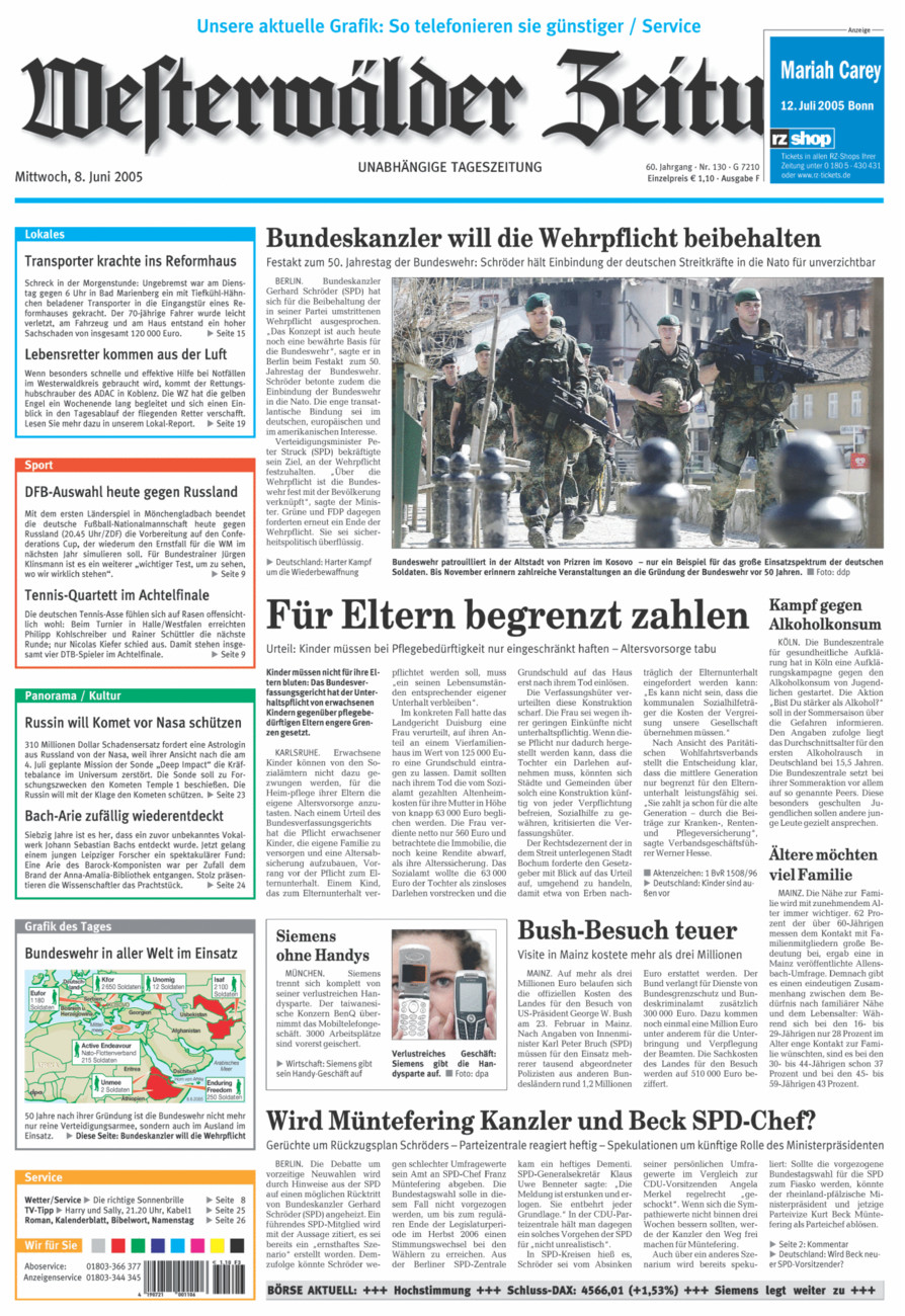 Westerwälder Zeitung vom Mittwoch, 08.06.2005