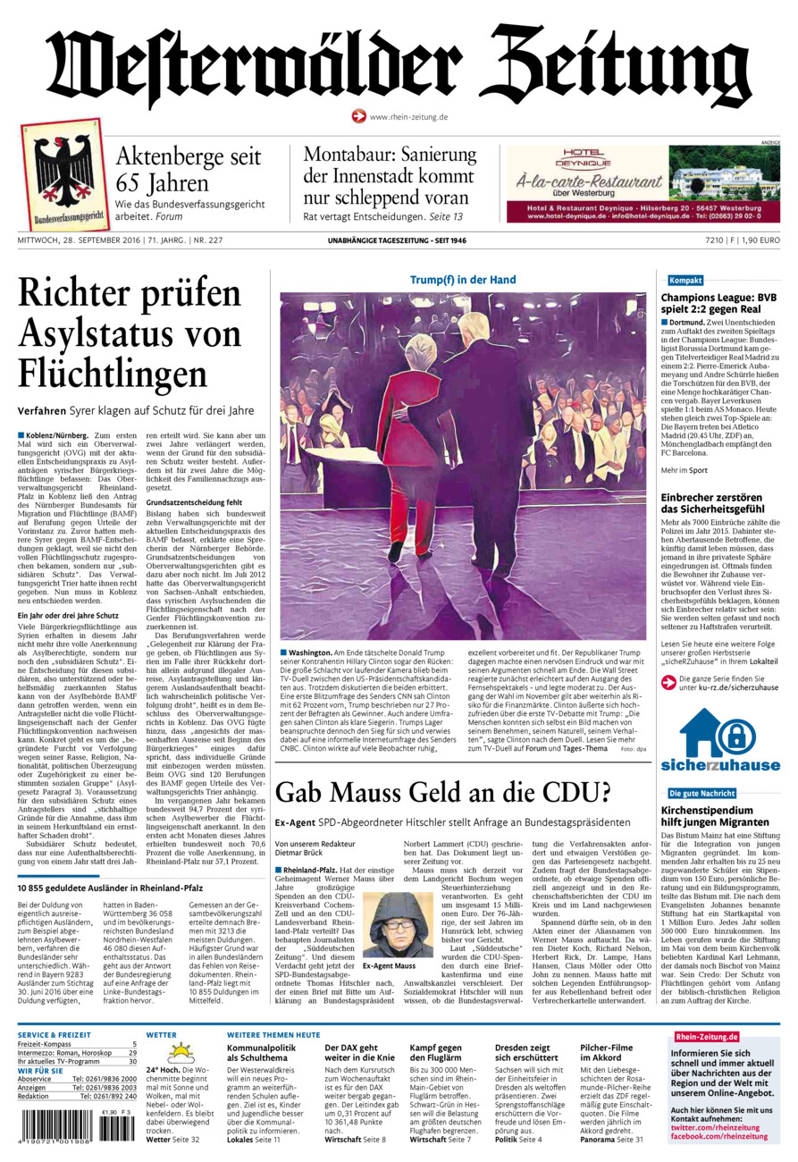 Westerwälder Zeitung vom Mittwoch, 28.09.2016